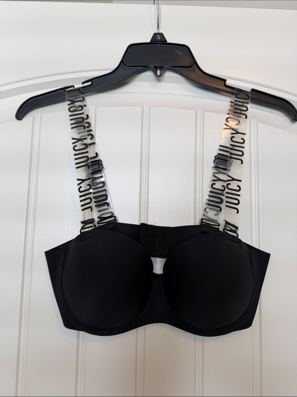 NWOT Juicy Couture Black Strapless Bra with Clear Logo Straps